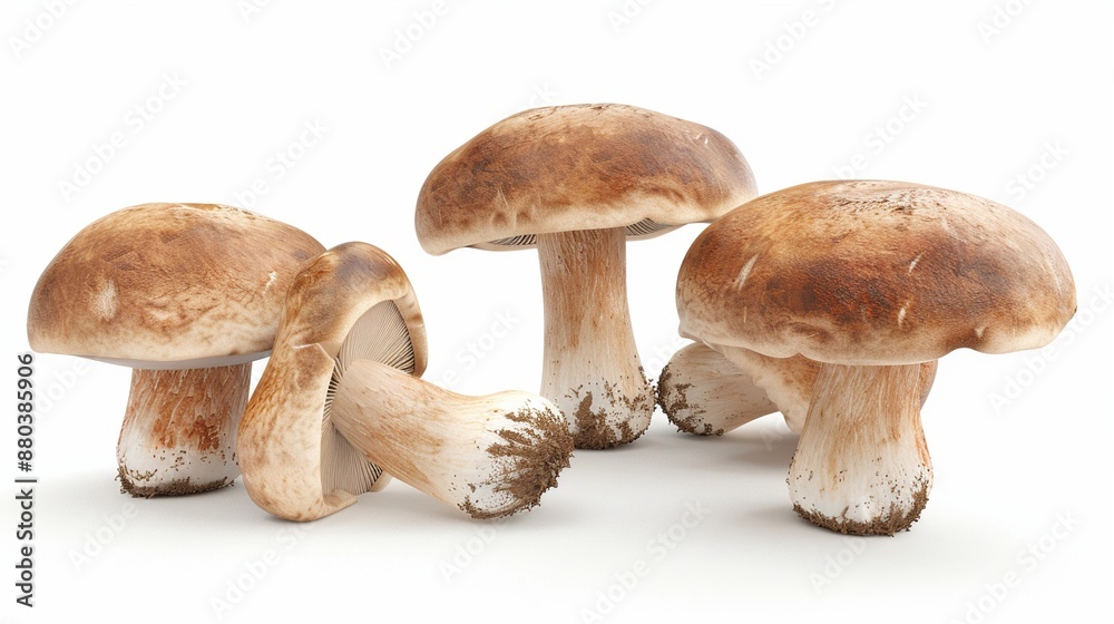 Four Brown Mushrooms Isolated on White Four Brown Mushrooms Isolated on White