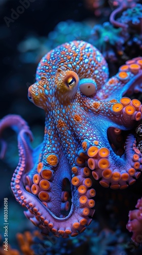 Photograph of an octopus mimicking the texture and color of a coral reef in 4K resolution.