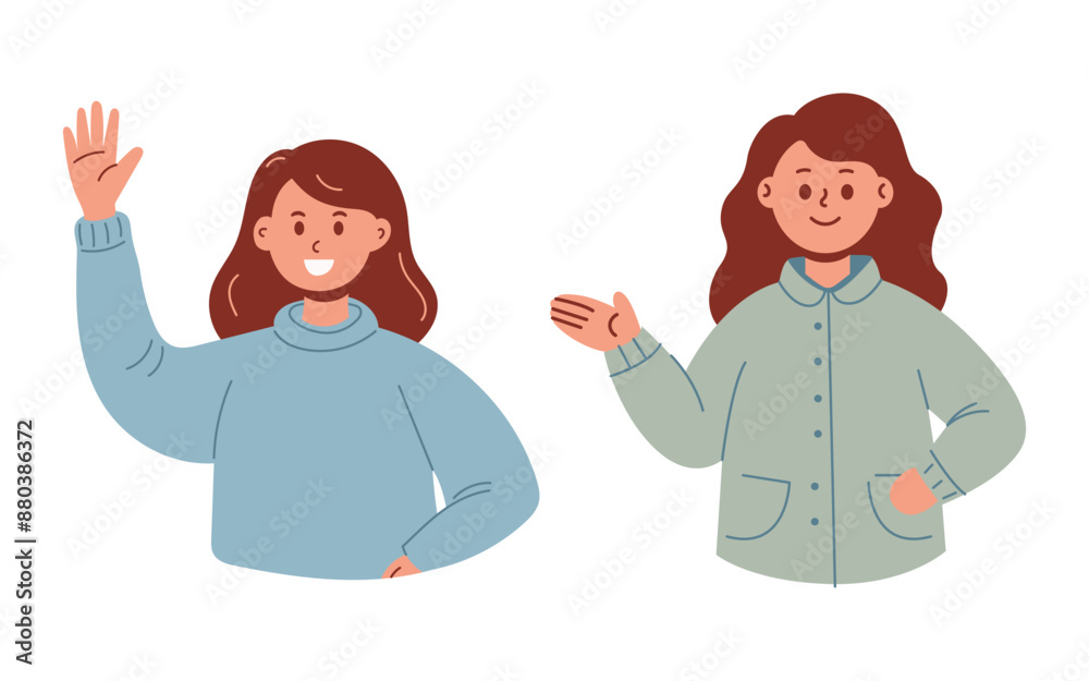 Woman Pointing Something, Woman Raising Her Hand Woman Pointing Something, Woman Raising Her Hand