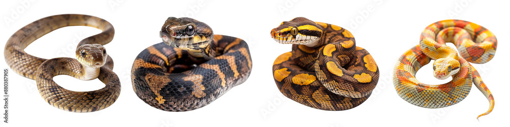 Collection of snakes isolated on transparent or white background