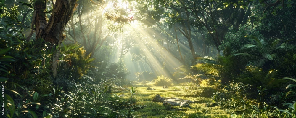Sunlit Clearing in a Dense Forest, 4K hyperrealistic photo Sunlit Clearing in a Dense Forest, 4K hyperrealistic photo