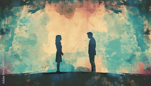 Silhouetted couple facing opposite directions, marriage strife leading to impending divorce
