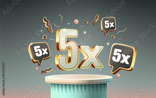 5x winner banner, promotion flyer, prize label. Vector illustration