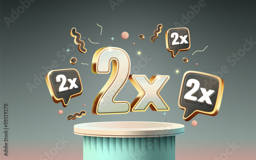2x winner banner, promotion flyer, prize label. Vector illustration