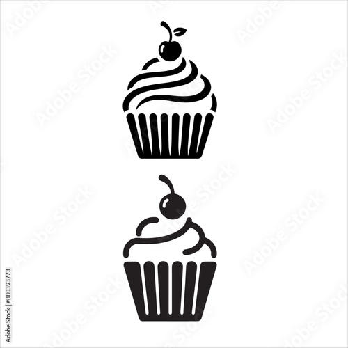 Cherry cupcake silhouette on white background. Cupcake icon sign vector illustration design.