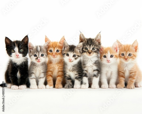 Adorable multicolored kittens sitting in a row playful and cute group of cat babies