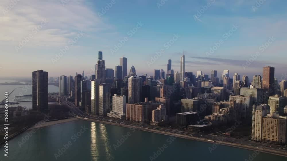 Aerial video of the skyscrapers in the city of Chicago on a sunny day Aerial video of the skyscrapers in the city of Chicago on a sunny day