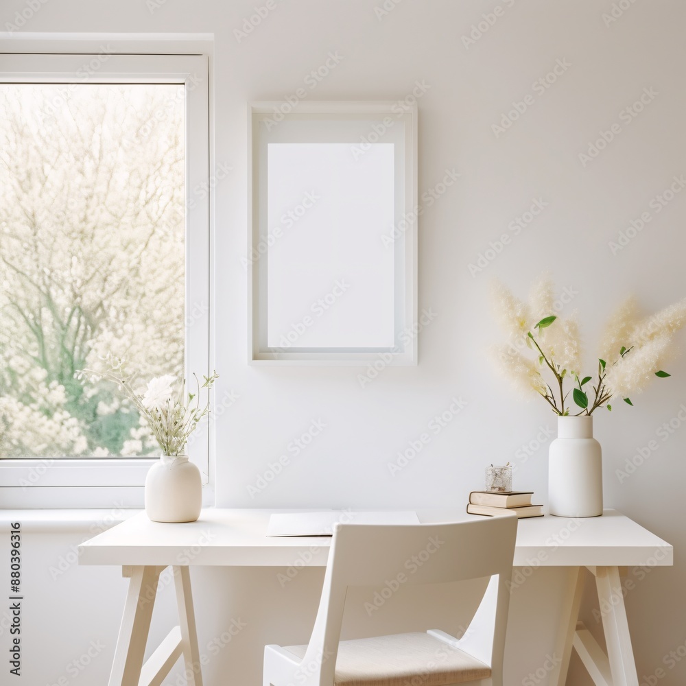 white modern desk sits in the middle of an empty room with a parquet floor white modern desk sits in the middle of an empty room with a parquet floor