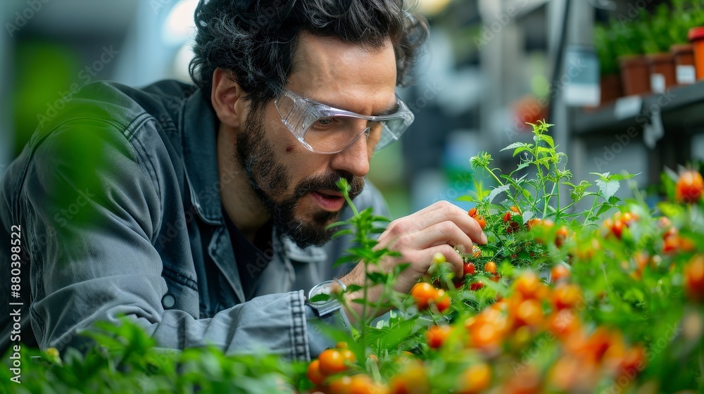 Man Inspecting Tomato Plants. Man Inspecting Tomato Plants.