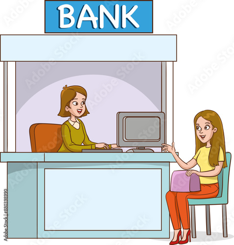 Male banker working with a female client. Manager advising a client. Flat vector illustration.