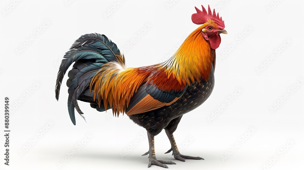 Fototapeta premium brown domestic rooster or chicken isolated on white background, generative AI animal