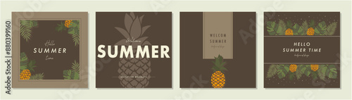 夏のトロピカルフルーツ   素材セット フレーム 背景 ベクターイラスト シンプル おしゃれ