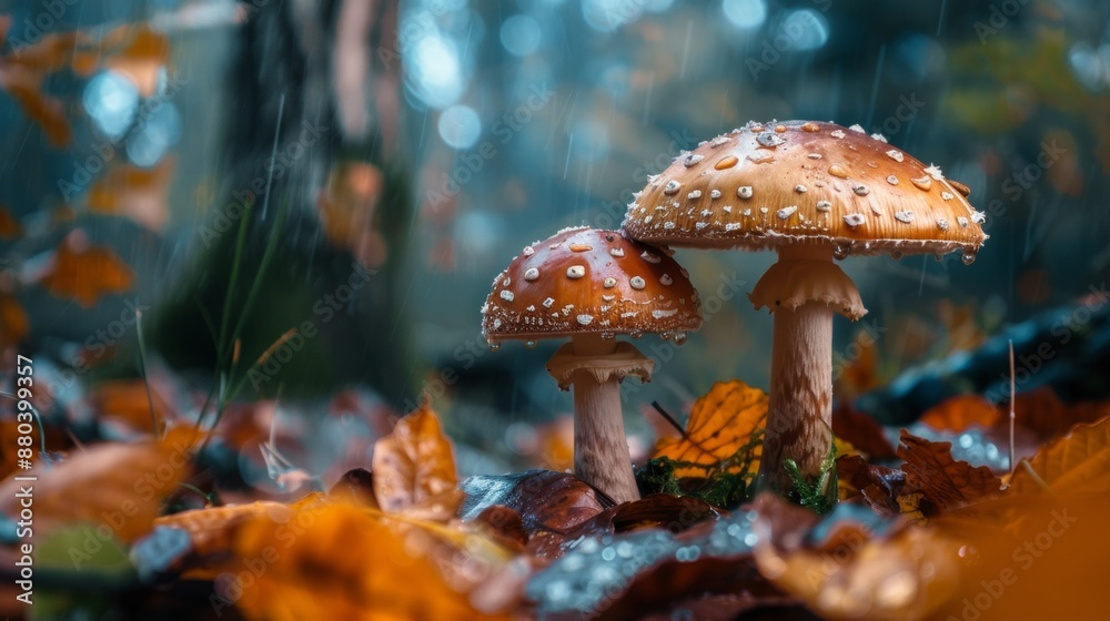 Close-up of Mushrooms in Rainy Forest Close-up of Mushrooms in Rainy Forest