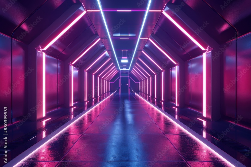 Futuristic Neon Corridor. Empty Sci-Fi Hallway with Glowing Lights Futuristic Neon Corridor. Empty Sci-Fi Hallway with Glowing Lights