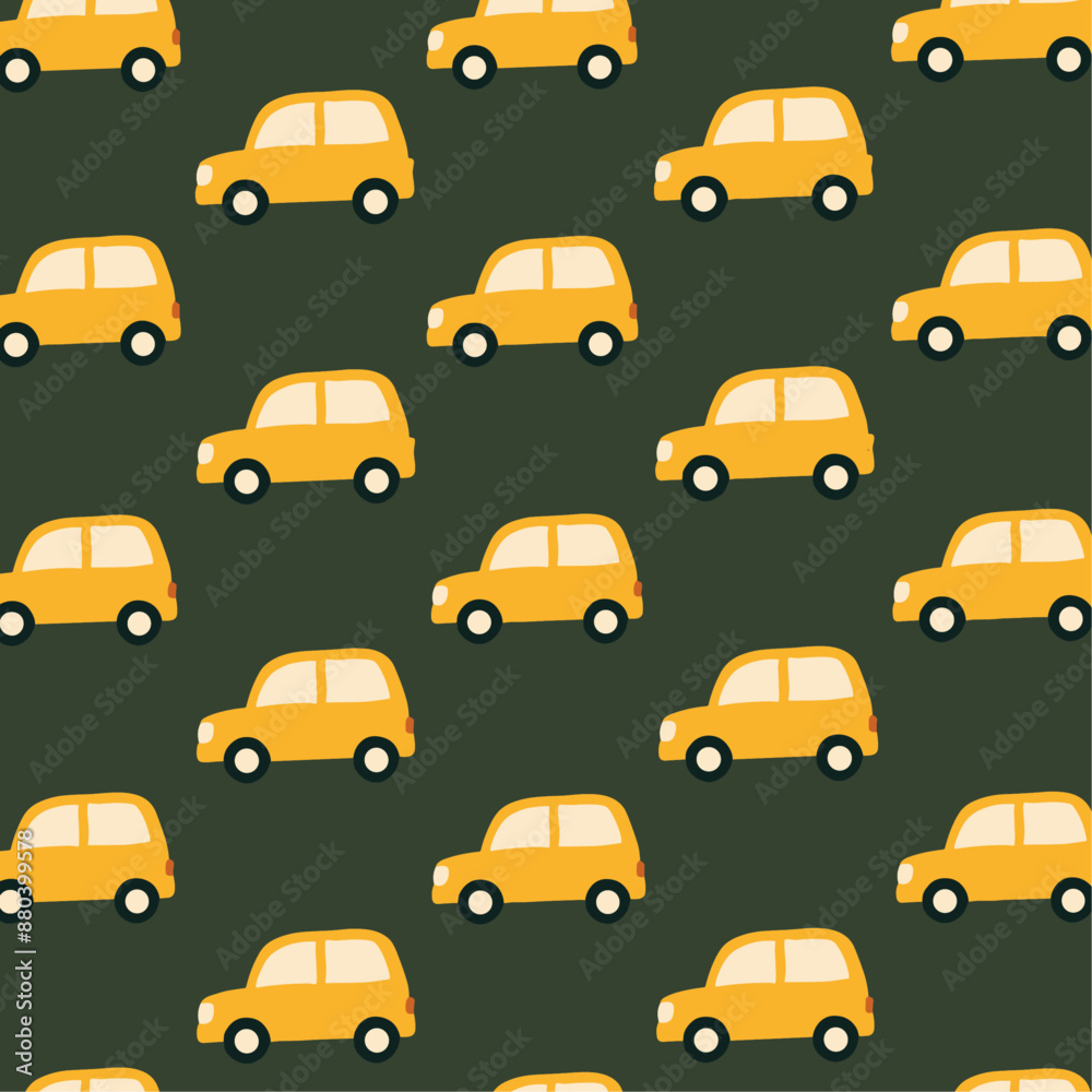 Seamless pattern of yellow cars on dark green background Seamless pattern of yellow cars on dark green background