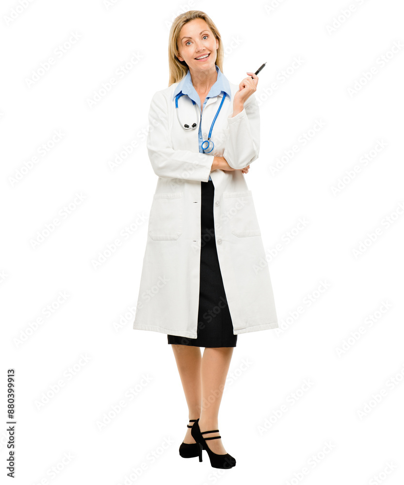 Woman, doctor and syringe in studio portrait, smile and boost immune system by white background. Person, medic and happy with needle for pharmaceutical, drugs or vaccine for healthcare at clinic Woman, doctor and syringe in studio portrait, smile and boost immune system by white background. Person, medic and happy with needle for pharmaceutical, drugs or vaccine for healthcare at clinic
