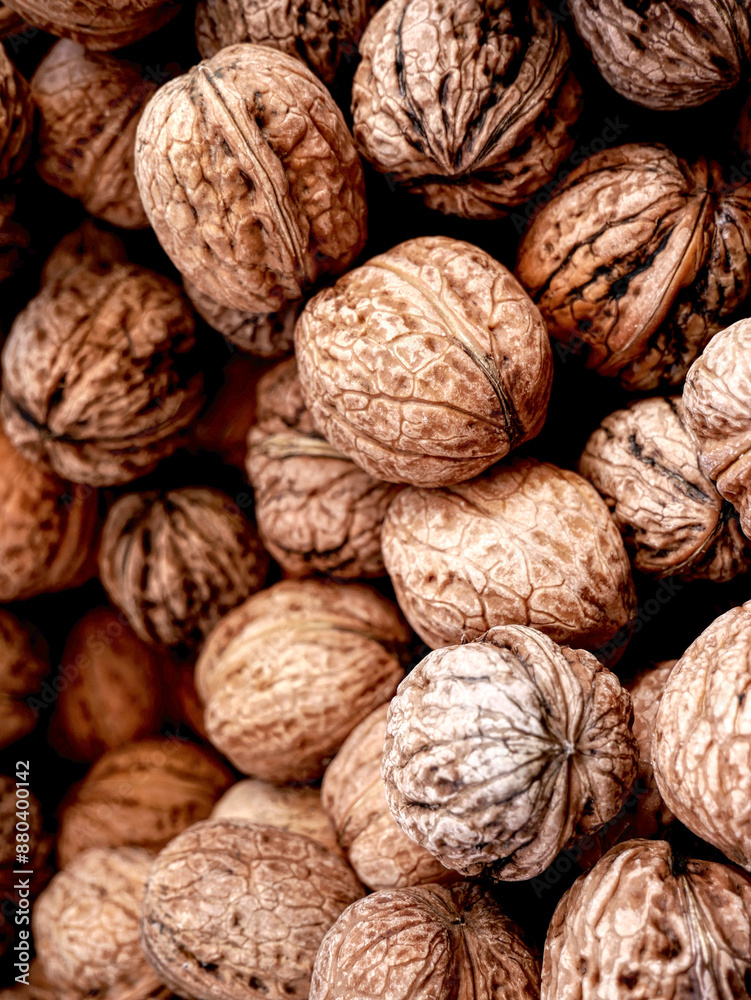 Walnuts in shell - top view. Walnuts in shell - top view.