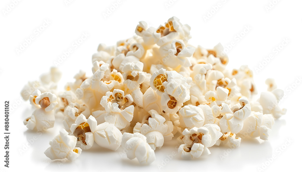 Tasty popcorn. Many popped kernels isolated on white Tasty popcorn. Many popped kernels isolated on white