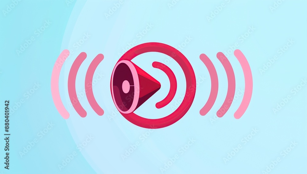 Red Loudspeaker Icon with Sound Waves Illustration Red Loudspeaker Icon with Sound Waves Illustration