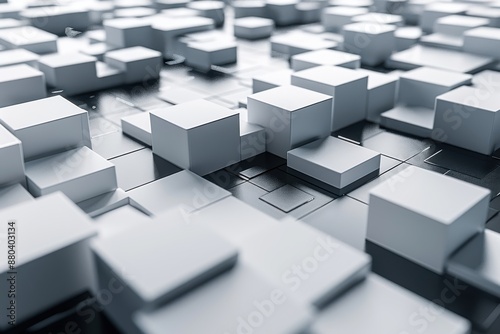 Abstract background of white cubes on a metallic surface. Concepts. technology, architecture, geometry, abstract, futuristic, modern, minimalism.