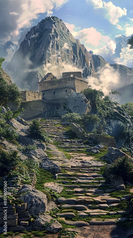 Fototapeta premium Inca Interlude: Ancient Inca Ruins, 4K hyperrealistic photo