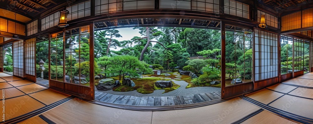 A traditional Japanese teahouse with tatami mats, shoji screens, and a serene garden. A traditional Japanese teahouse with tatami mats, shoji screens, and a serene garden.
