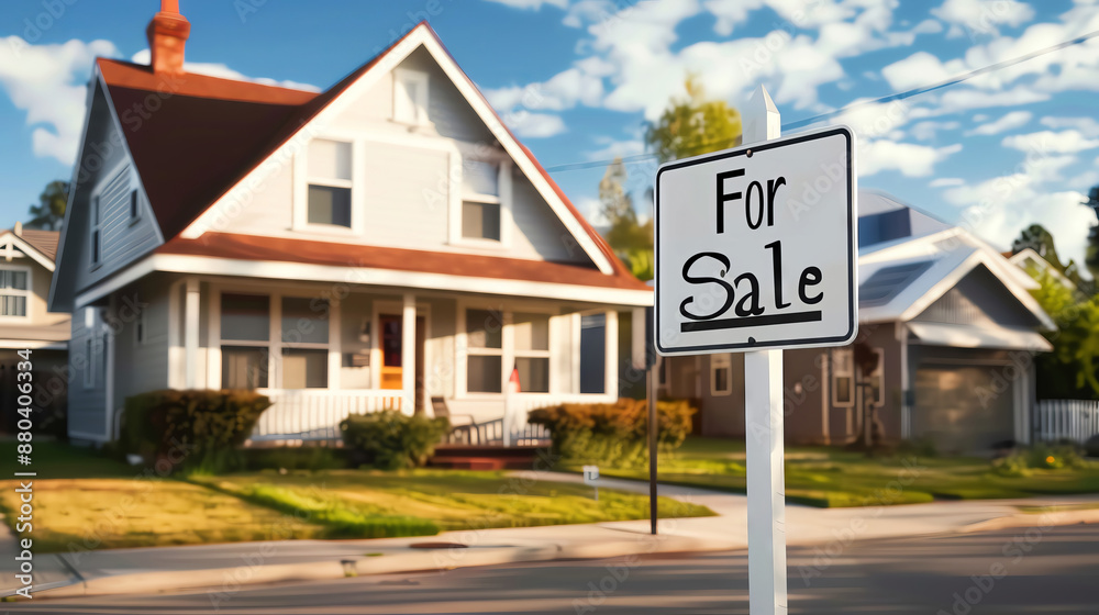 For Sale sign in front yard, inviting new adventures, lovely house For Sale sign in front yard, inviting new adventures, lovely house