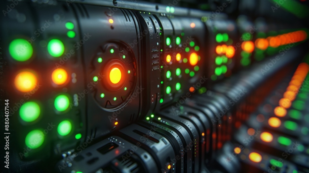 Futuristic Server Room with Vibrant Lights - Generative AI Futuristic Server Room with Vibrant Lights - Generative AI