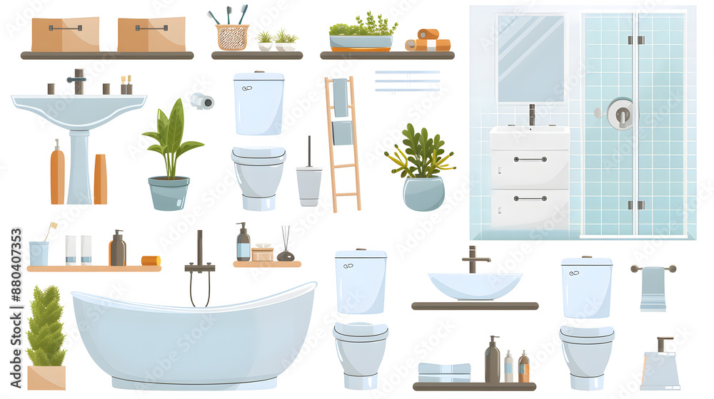 Bathroom design element set isolated on white background Bathroom design element set isolated on white background