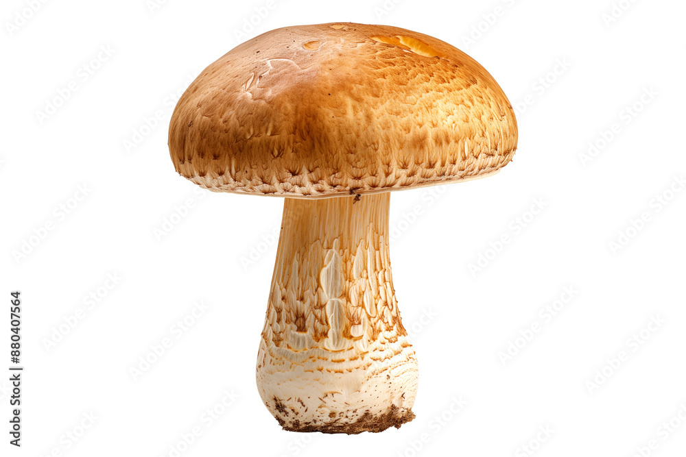 Brown cap Beech mushroom with a white stem is isolated on a white background. Brown cap Beech mushroom with a white stem is isolated on a white background.