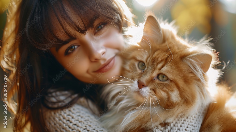 Beautiful happy woman cuddling with cute cat, friendship with pet, Beautiful happy woman cuddling with cute cat, friendship with pet,