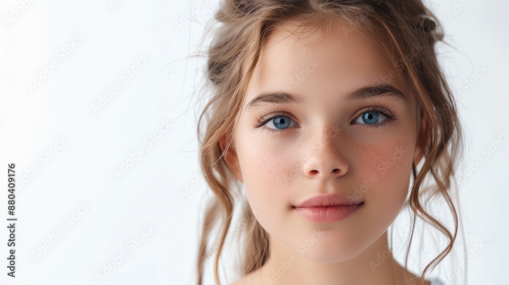 Beauty European teenager with radiant skin, isolated on a white background, designed for advertising, Beauty European teenager with radiant skin, isolated on a white background, designed for advertising,