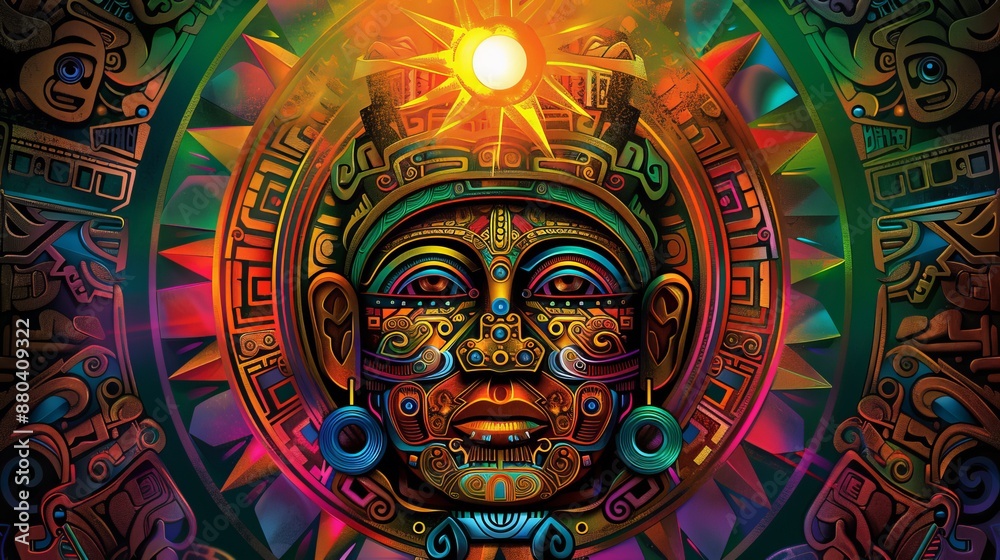 Aztec Deity With Sun Symbol Aztec Deity With Sun Symbol