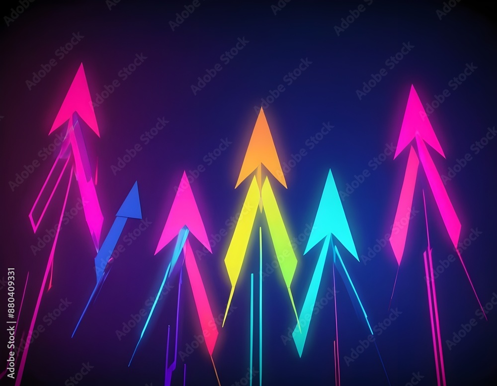 Neon Arrows Pointing Upward Against A Dark Background