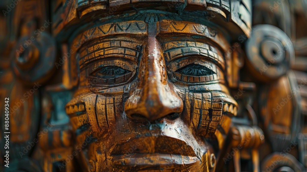 Fototapeta premium Close-Up of Carved Wooden Face