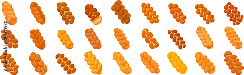 Challah icons set. Set of challah bread loaves for shabbat traditional food baking isolated on white background