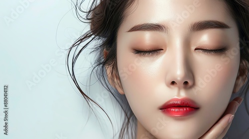 Beauty Korean rockstar woman with healthy spa skin, isolated on a white background, designed for advertising, © Nuntana