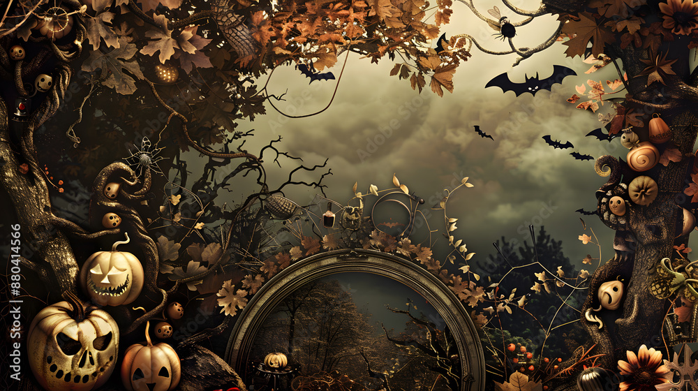 Naklejka premium Beautiful festive background for Halloween with pumpkins. AI Generated