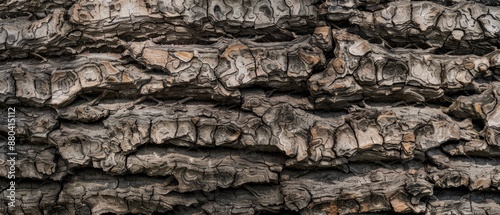 Panoramic close-up, high detail scan of tree bark texture, Generative AI