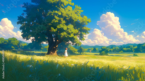 illustration art  village on summer style anime