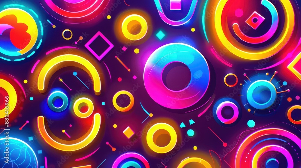 Vibrant abstract digital artwork with neon light circles Vibrant abstract digital artwork with neon light circles