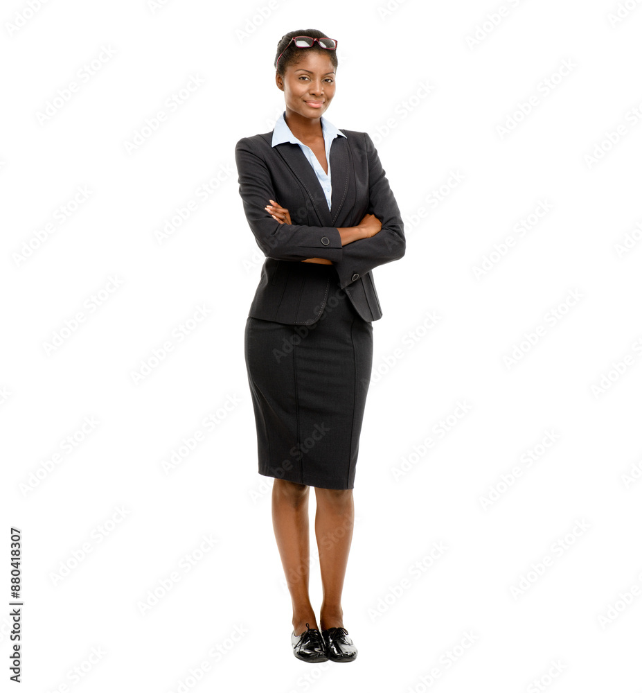 Portrait, business and woman in studio with arms crossed for confidence, lawyer or career pride on white background. Corporate, employee and black person for consultant, attorney or legal advocate Portrait, business and woman in studio with arms crossed for confidence, lawyer or career pride on white background. Corporate, employee and black person for consultant, attorney or legal advocate
