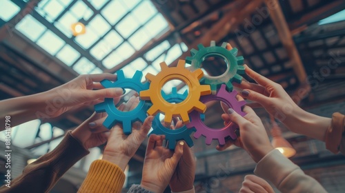 The Hands Holding Colorful Gears photo