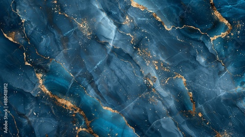 Abstract Blue Marble with Golden Veins and Sparkle