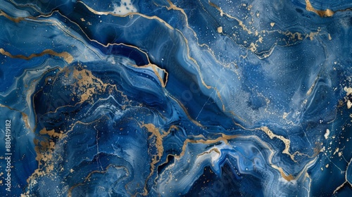 Abstract Swirling Blue and Gold Marble