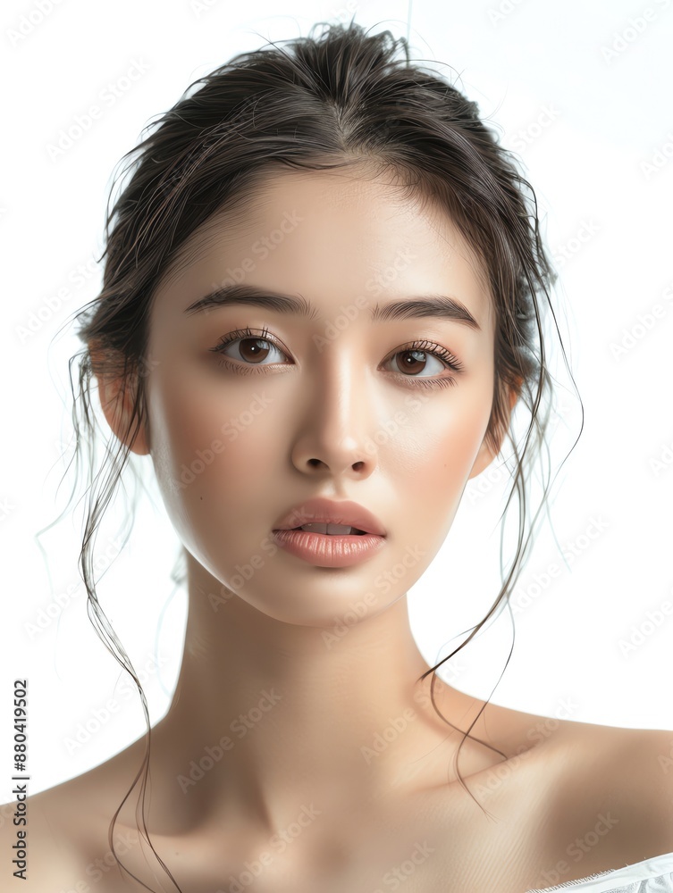 Naklejka premium Beauty Thai woman with healthy spa skin, isolated on a white background, designed for advertising,