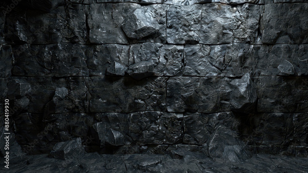 Dark stone wall with rugged texture and shadows present. Dark stone wall with rugged texture and shadows present.