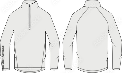 Half-Zip Longsleeve Sport Shirt design vector flat sketch fashion illustration CAD template front and back views