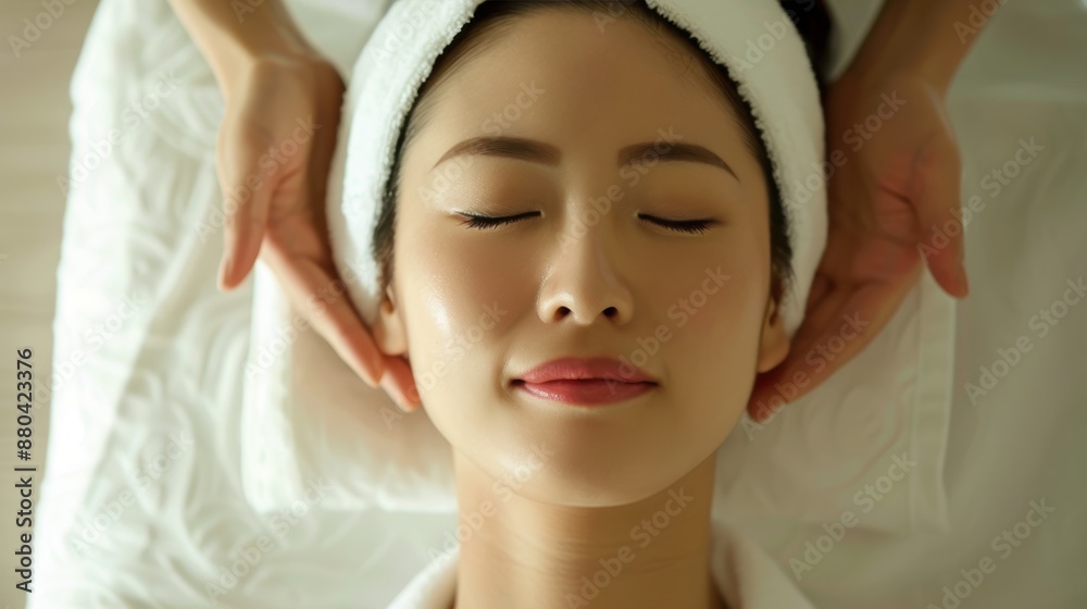 Relaxing Facial Massage A serene moment of a woman enjoying a facial massage at a spa, highlighting relaxation and skincare. The image captures the tranquility and rejuvenation of a professional spa Relaxing Facial Massage A serene moment of a woman enjoying a facial massage at a spa, highlighting relaxation and skincare. The image captures the tranquility and rejuvenation of a professional spa