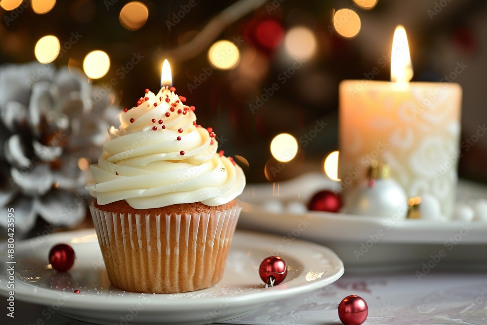 Festive Cupcake with Candlelight